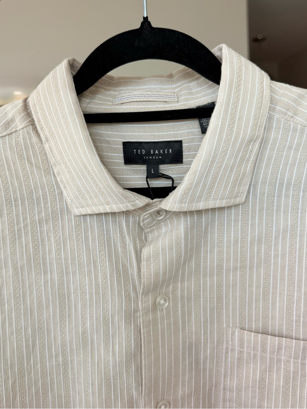 NWT Ted Baker Men’s Tan Embroidered Button Up Shirt in 100% Linen/Cotton - Large